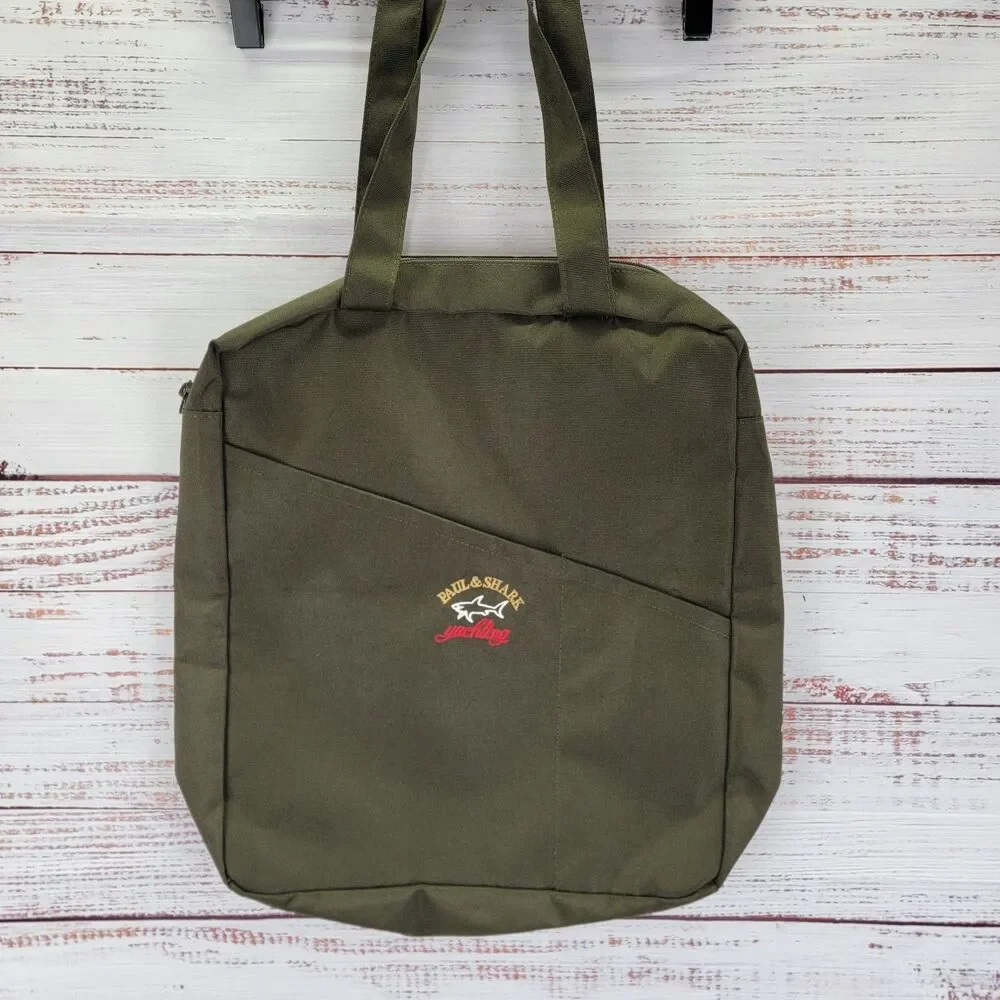 Paul & Shark Khaki Green Mens Bag Zipper Embroidered Casual Travel NWOT